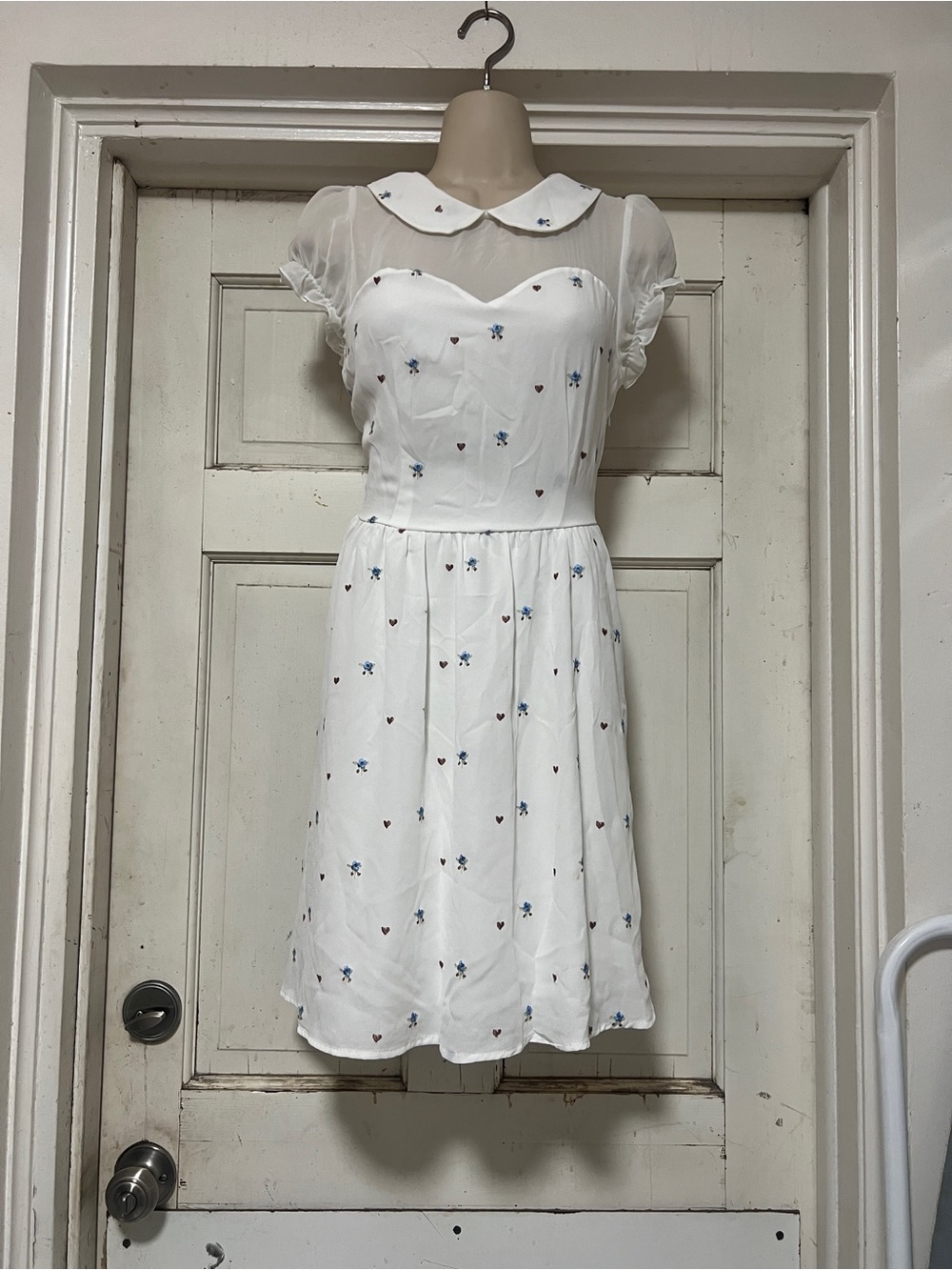 Freeway White Floral Peterpan Collar Midi Dress S